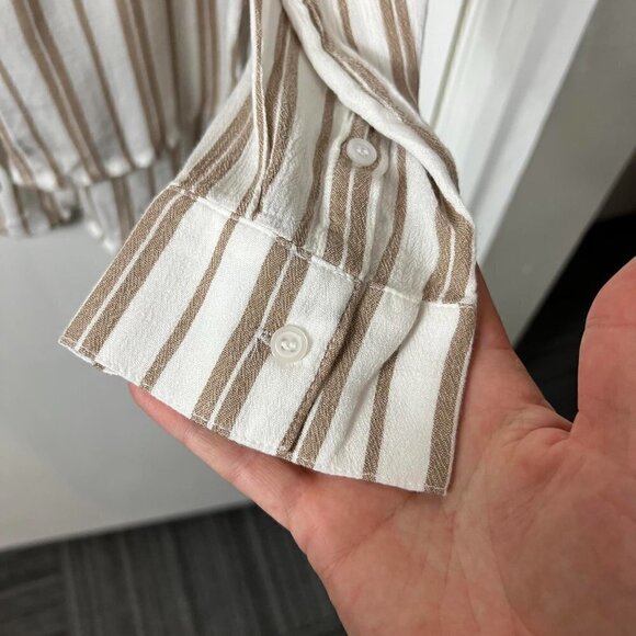 Nordstrom BP Tan & White Striped Button-Up Shirt | Long Sleeve Hi-Low Hem Size L - Picture 7 of 10